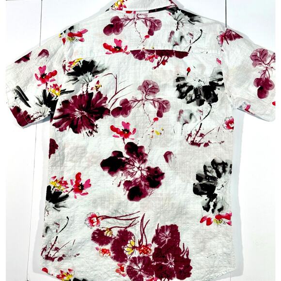 Jogal Mens Button Down Short Sleeve Hawaiian Floral Print Linen Style Medium - Picture 3 of 5